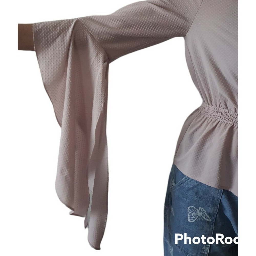 Express Mauve Pink Blouse Small Bell Sleeve V-Neck Top Crossover Wrap Juniors - Picture 2 of 11